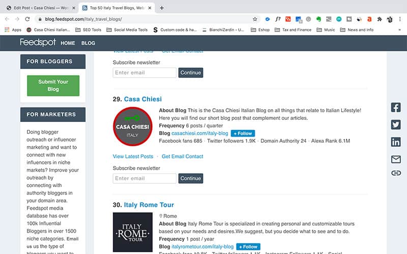 Feedspot Italian Travel Bloggers