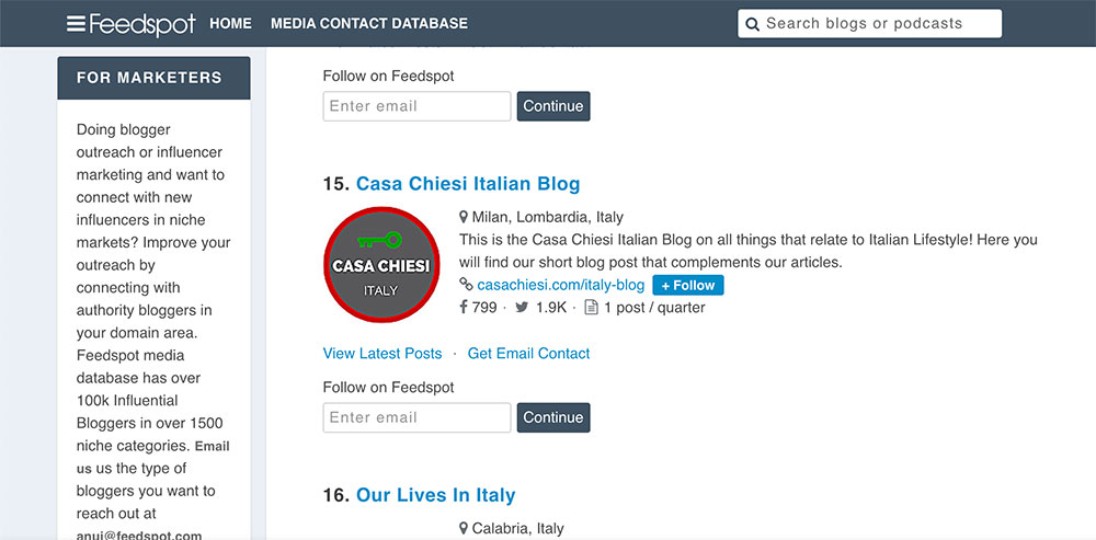 Casa Chiesi on Feedspot Directory